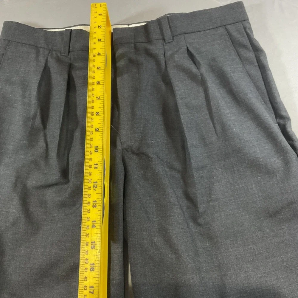 LL Bean Wool Dress Pants 35 Gray Pleated Classic Fit Cuffed Business Career Slac